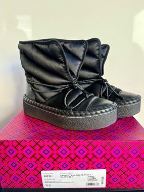 Tory Burch Black Quilted Puffer Platform Ankle Boots